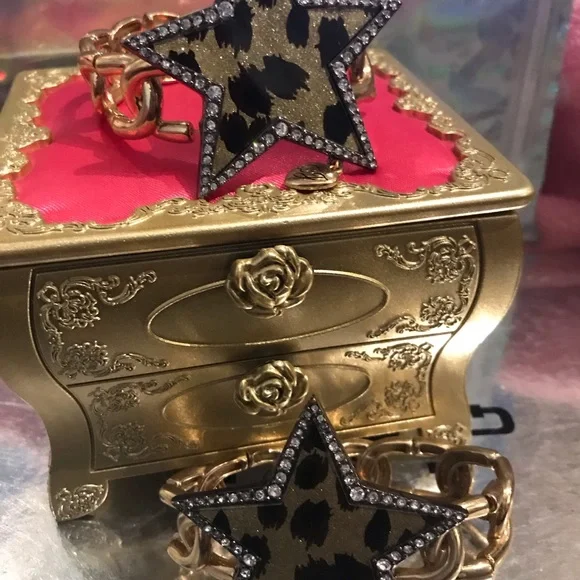 Rock star crystal rhinestone bracelet Betsey Johnson leopard vintage stretch nwt - Picture 4 of 5